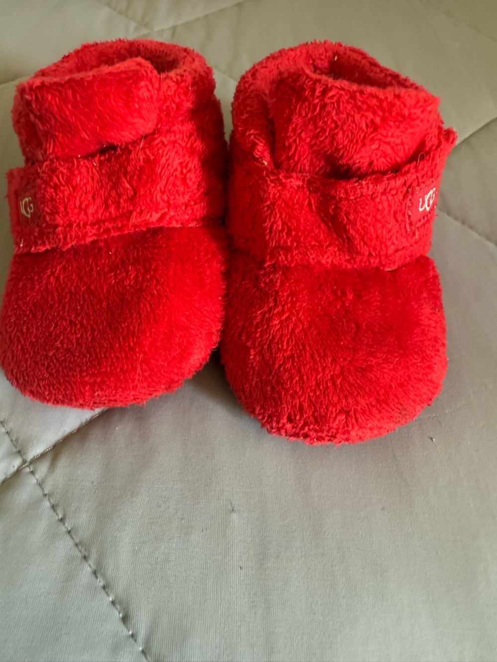 UGG Infant Plush Red Velcro Booties